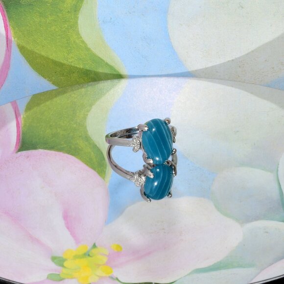 Ayla Azure Oval Blue Striped Onyx Silver Ring Womens Size 9.5 Gift Boxed - Picture 1 of 8